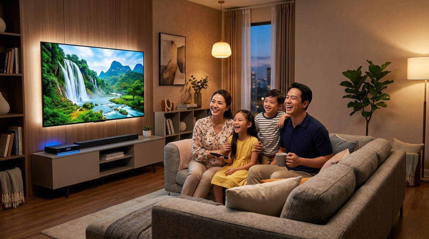 Gia đình Việt Nam thưởng thức truyền hình TV360 độ nét cao 4K tại Đắk Lắk